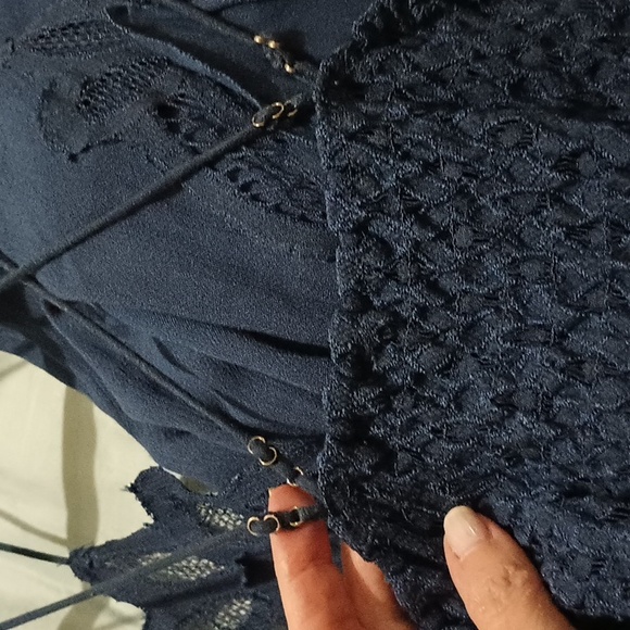 Free People S/P Adella Maxi Dress Navy Blue Adjustable Straps - Picture 7 of 10